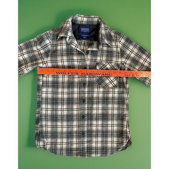 Pendelton 100% Pure Virgin Wool Plaid Flannel USA‎ Sz P Archives 1966 Green Gray - Picture 6 of 8